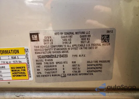 2014 Buick Enclave из США, поврежденный, VIN 5GAKRBKD5EJ184039